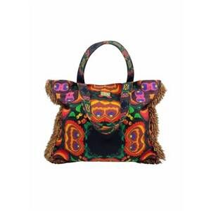 NEW NUVULA women's psychedelic cotton canvas tote in brown and red